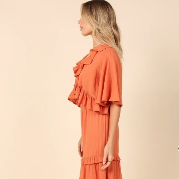 Petal & Pup Flutter Sheridan Sleeve Boho Ruffle Peasant Blouse Top Large Rust - Picture 11 of 14